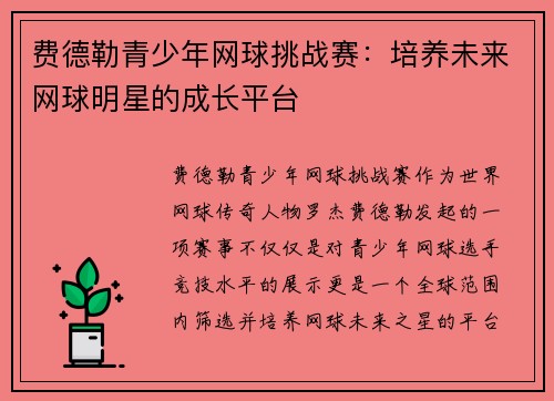 费德勒青少年网球挑战赛：培养未来网球明星的成长平台