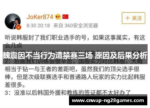 魏震因不当行为遭禁赛三场 原因及后果分析